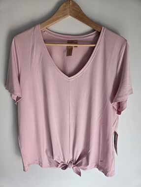 New INDYEVA V-Neck Tie-Hem Diporto Top - Light Pink